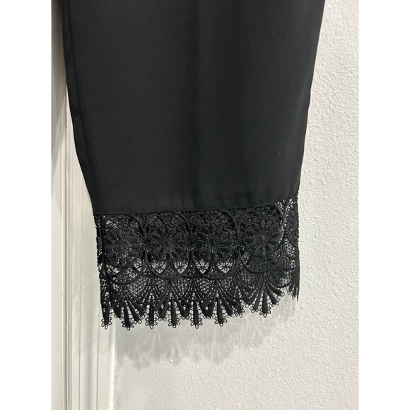 Kate & Mallory Lace Trim Cropped Pants Black Sz XL Drawstring Elastic Waist Chic - Picture 4 of 11